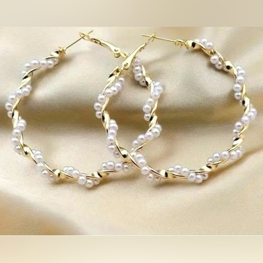 Gold And Pearl Hoop Earrings